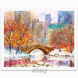 Pont de Gapstow à Central Park à New York, impression d'une peinture à l'aquarelle