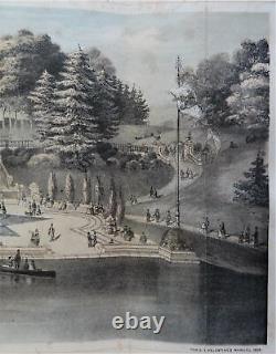 Terrasse du parc central de la ville de New York par Vaux 1864 Valentine Knapp lithographie en couleur