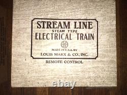 Vintage Marx #5942 Stream Line Type De Vapeur Train Électrique Set W Box