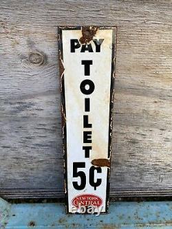 Vintage New York Central System Porcelaine Pay Toilette Train Chemin De Fer Essence Signe