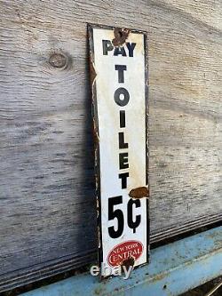 Vintage New York Central System Porcelaine Pay Toilette Train Chemin De Fer Essence Signe