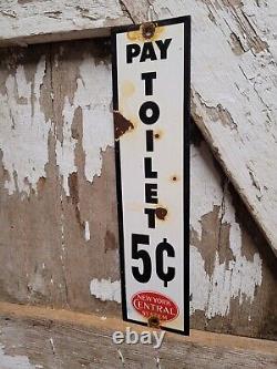 Vintage New York Central System Train Porcelaine Signe Pay Toilette Chemin De Fer Gaz De Pétrole