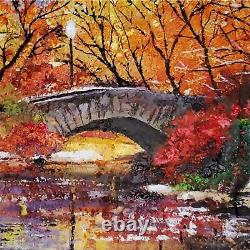 YARY DLUHOS Paysage d'automne du Central Park de New York Peinture à l'huile d'art original
