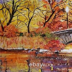 YARY DLUHOS Paysage d'automne du Central Park de New York Peinture à l'huile d'art original